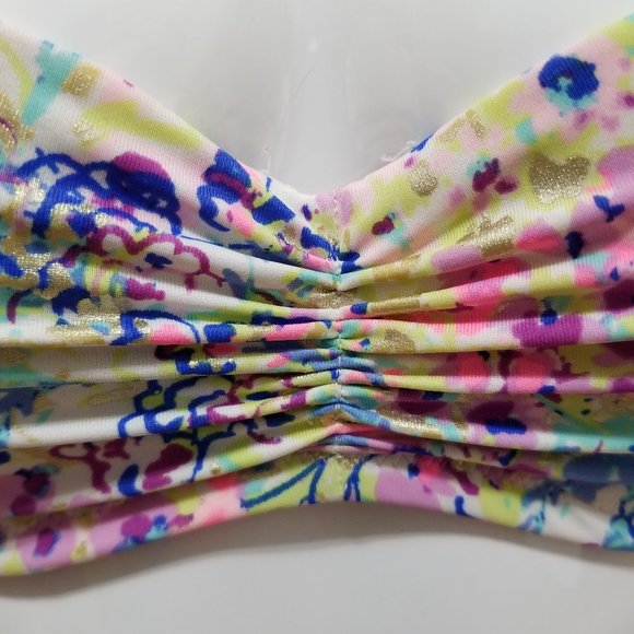 Victoria's Secret bikini top 32C strapless bandeau colorful floral ruched beach - Picture 8 of 14